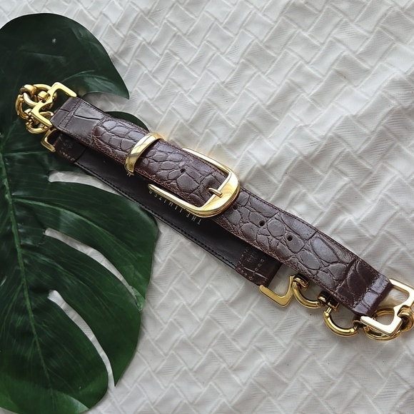 Vintage The Limited Brown and Gold Leather Belt Eclectic Minimalist Edgy Unique - Picture 1 of 6